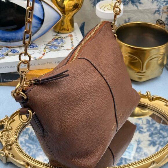 🆕 OROTON 🧿 NWOT Lily Zip Top Leather Crossbody, Brown *MISSING TOP STRAP* - Picture 4 of 15